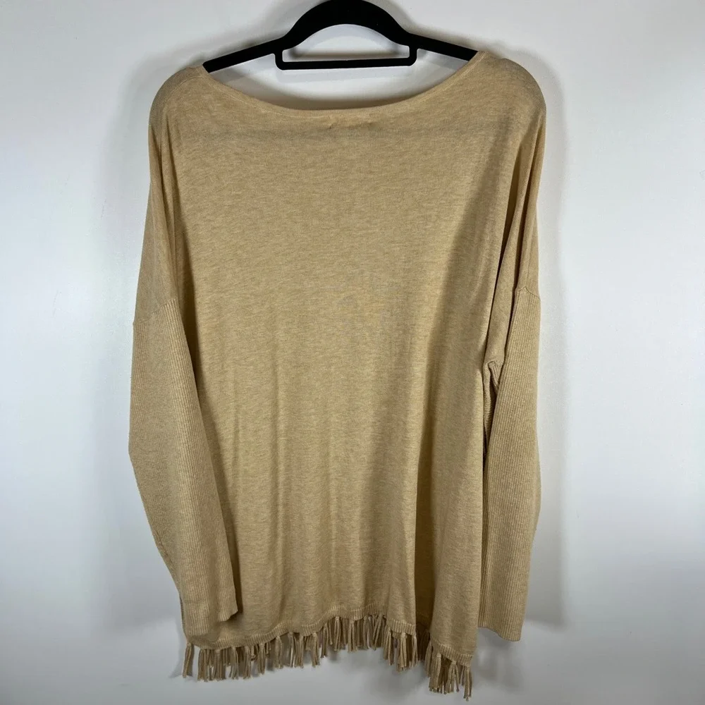 Lilly Pulitzer Womens XL Tan‎ Fringe Hem Boatneck Sweater Coolmax Gold Buttons